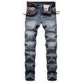 Vintage slim-fit spijkerbroek voor heren met decoratieve ritsen en een bruine lederen riem - EU 29 / Nostalgie Blauw