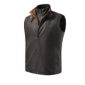 Men's retro brown PU leather vest with detachable collar and ribbed texture - S / Coffee