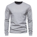 Men's casual long-sleeved crew neck t-shirt in grey with premium cotton knit texture - Light Gray