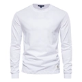 Klassiek wit heren T-shirt met lange mouwen, ronde hals, geribbelde manchetten en merklabel - M / Wit
