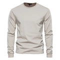 Minimalistisch lichtbeige heren T-shirt met lange mouwen en ronde hals van katoen - M / Khaki