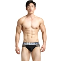 Men's sexy low-rise striped briefs in black with a wide branded waistband and mesh panels - M / Black