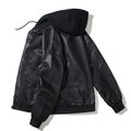 Veste de motard en similicuir noir pour homme avec capuche en tricot, vue à plat - M / Noir (Mince)