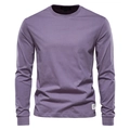Paars heren T-shirt met lange mouwen, ronde hals en subtiel geweven label op de zoom - M / Paars