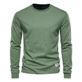 Casual heren t-shirt met lange mouwen en ronde hals in saliegroen zwaar katoen - M / Groen