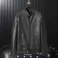 Veste moto homme en similicuir noir avec col montant et détails d'épaules matelassés - M / Noir