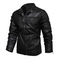 Herren Slim Fit Motorradjacke aus schwarzem PU-Leder mit Stehkragen und Steppungen - M / Schwarz