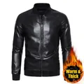 Chaqueta de motorista para hombre en piel sintética negra con forro polar cálido - M / Negro con Forro