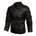 Dunkelbraune Herren Motorradjacke aus PU-Leder mit Stehkragen und gesteppten Schulterdetails - M / Kaffeebraun