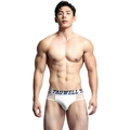 Men's sexy white striped low-rise briefs with breathable side cut-outs and logo waistband - M / White