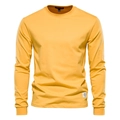 Men's minimalist casual long sleeve crewneck sweatshirt in bright yellow premium cotton fabric - Yellow