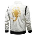 White faux leather jacket with gold scorpion embroidery and quilted pattern - M / White With Gold Scorpion Embroidery