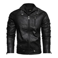 Men's slim fit black PU motorcycle jacket with stand collar and quilted shoulder details - M / Black