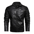 Detail of the high-quality PU leather texture and zipper on this black biker jacket - M / Black