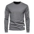 Men's casual long-sleeved crewneck t-shirt in grey with ribbed cuffs on white background - Dark Gray