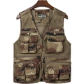 Men's outdoor photography fishing vest with multi-pockets and breathable mesh design - L / Red Flower