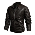 Vintage dunkelbraune PU-Lederjacke für Herren mit Stehkragen und gesteppten Details - M / Kaffeebraun