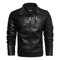 Herren Bikerjacke aus schwarzem Kunstleder mit Stehkragen und Metallreißverschluss - M / Schwarz