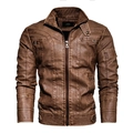 Macro shot of dark brown PU leather texture and shoulder stitching on biker jacket - M / Khaki/Earth Yellow