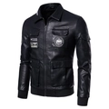 Chaqueta de motorista para hombre en piel sintética con parches bordados y bolsillos - M / Estilo Delgado