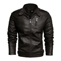 Dunkelbraune Herren-Motorradjacke aus Kunstleder mit Stehkragen und Steppungen an den Schultern - M / Kaffeebraun