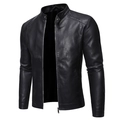 Schwarze Herren PU-Lederjacke im Slim-Fit-Biker-Stil mit Stehkragen und Reißverschluss - M / Schwarz (Dünn)