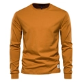 Men's casual long sleeve crewneck t-shirt in mustard yellow with side logo patch - Khaki/Earth Yellow