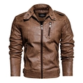 Herren PU-Lederjacke in Braun mit gesteppten Schulterpolstern und modernem Stehkragen - M / Erdgelb