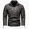 Details der grauen Vintage-Motorradjacke mit Stehkragen und gerippten Schulternähten - XS / Grau