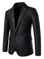 Chaqueta clásica de cuero PU negro para hombre con solapa y cierre de un botón - M / Negro