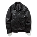 Men's black PU leather motorcycle jacket with classic lapel and dual chest pockets - M / Regular Style (901#) / Black