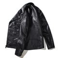 Klassische Herren Bikerjacke aus schwarzem PU-Leder mit asymmetrischen Reißverschlüssen - M / Schwarz