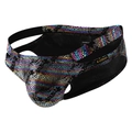 Men's low-rise sexy briefs with hollow cutout design and shiny snakeskin pattern in black - S / Rainbow
