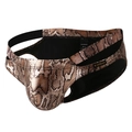 Men's low rise sexy briefs with brown snakeskin pattern and black elastic waistband - S / Gold Snake Print