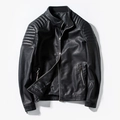 Giacca da moto casual in pelle PU nera da uomo con colletto alla coreana e trapuntato - M / Nero