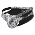 Men's sexy low waist briefs with faux snakeskin print and hollow out lift design - S / Silver Snake Print