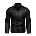 Vista dettagliata delle spalle trapuntate e delle cuciture su una giacca biker in ecopelle - M (Taglia Asiatica) / Nero