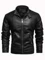 Klassische Herren-Motorradjacke aus schwarzem PU-Leder mit Stehkragen und Steppschultern - M / Schwarz