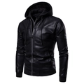 Detailansicht der schwarzen Motorradjacke aus Kunstleder mit Kapuze und Rippbündchen - M / Schwarz (Standard)