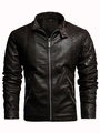 Dunkelbraune Herren-Bikerjacke aus Kunstleder mit Stehkragen und gesteppten Details - M / Kaffeebraun