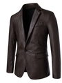 Blazer clásico de cuero PU marrón oscuro para hombre con solapa y cierre de un botón - M / café