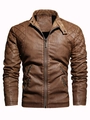 Vintage braune PU Leder Bikerjacke mit Stehkragen und gesteppten Schulterdetails - M / Erdgelb