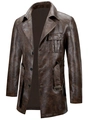 Trench-coat mi-long en cuir PU marron pour homme avec col revers et ceinture - S / café