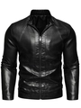 Giacca biker da uomo slim fit in pelle PU nera con colletto alla coreana e zip metallica - XXS (UE) / M (Asiatico) / Nero