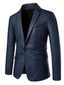 Chaqueta blazer de cuero sintético azul oscuro para hombre con corte entallado y un botón - M / Azul marino