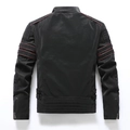 Men's black PU leather motorcycle jacket with red piping and quilted shoulder patches - M / Black (No Embroidery)
