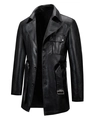 Trench-coat mi-long en similicuir noir mat pour homme avec ceinture et col à revers - S / Noir
