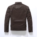 Men's dark brown brushed PU leather motorcycle jacket with quilted shoulder detail - M / Coffee (No Embroidery)