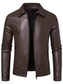 Giacca da moto classica da uomo in pelle PU marrone con colletto a revers e zip - M / Caffè (Sottile)