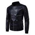 Détail du blouson bomber noir pour hommes avec texture en similicuir gaufré croco - S / Noir